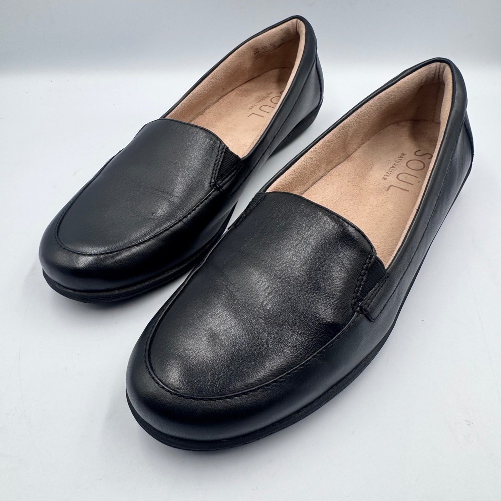 Soul Naturalizer Womens 9M Black Leather Loafers Slip On Comfort Flats Shoes